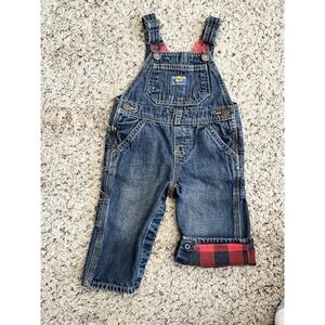 Oshkosh Denim Lined Red Plaid Overalls Size 9 Months
